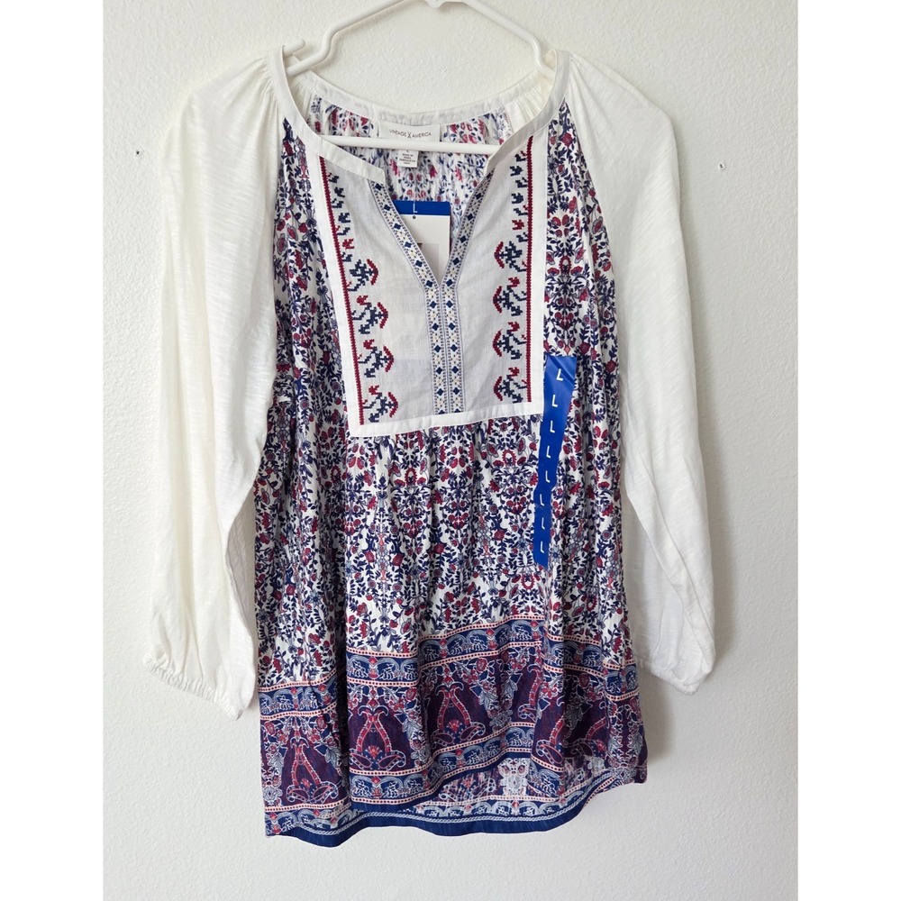 Vintage America NEW Womens Bohemian Peasant Blouse Shirt Embroidered Size Large